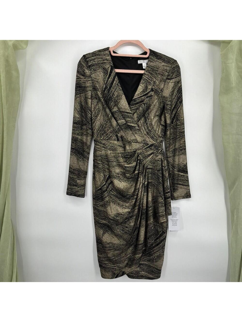 NWT Gold Black Metallic Cocktail Dress Size 2 London Style Collection